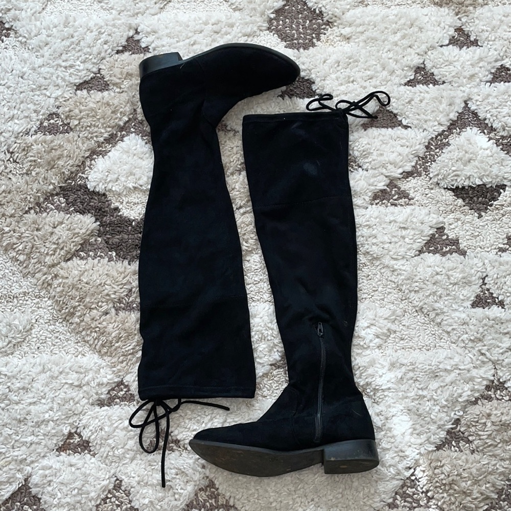Suede black knee high boots